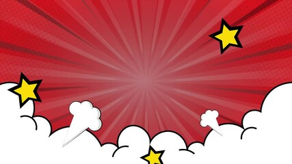 comic style background with dynamic bold lightning strike on red background seamless 4k video background motion pop art design