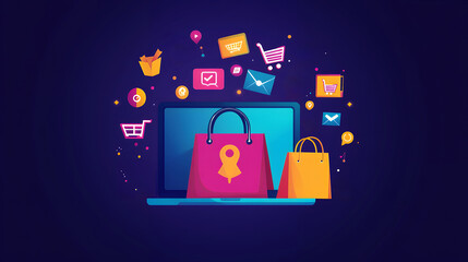 Obraz premium Colorful Online Shopping Concept With Bags and Gifts