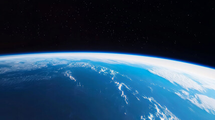 Obraz premium Earth in space universe planet with shiny star dark blue technology science background with copy space. astronomy starry sky shimmering glow wallpaper