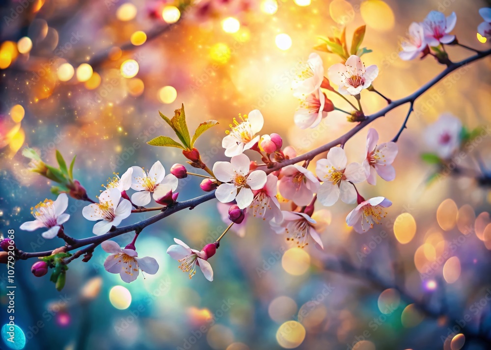 Poster bokeh effect on a beautiful flowering tree in full bloom, capturing the essence of springtime with s