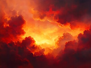 Billowing red and orange smoke clouds against a pitch-black background, creating a dramatic and abstract effect with intense contrast.