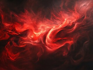 Fototapeta premium Billowing red and orange smoke clouds against a pitch-black background, creating a dramatic and abstract effect with intense contrast.