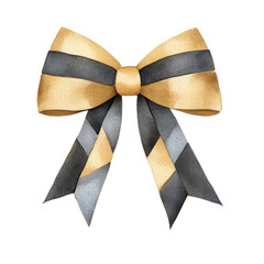 modern geometric design bow in black, gray, and gold colors, perfect for festive occasions. This elegant clipart adds stylish touch to any holiday decoration or gift wrapping