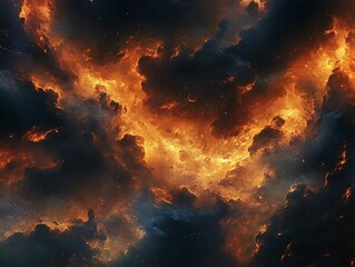 Fototapeta premium Billowing red and orange smoke clouds against a pitch-black background, creating a dramatic and abstract effect with intense contrast.