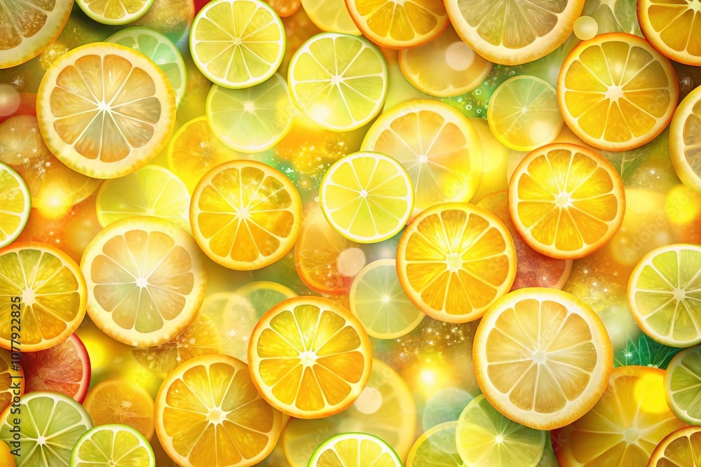 Aufkleber bright and colorful background of lemon slices with bokeh effect for vibrant and fresh designs