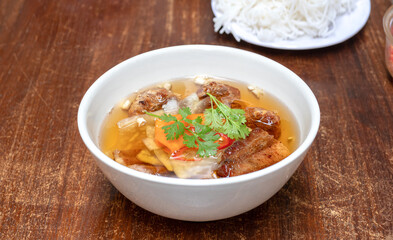 Bun Cha Vietnam food. Vietnamese Grilled Pork with noodle and sweet sauce. Buncha. Vietnamese Grilled Pork Meatballs with Vermicelli Noodles Bun Cha - hanoi