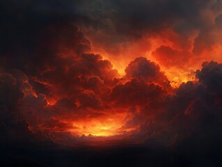 Billowing red and orange smoke clouds against a pitch-black background, creating a dramatic and abstract effect with intense contrast.