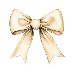Naklejka premium Elegant cream colored silk ribbon bow with flowing tails, perfect for festive decorations and gift wrapping. This beautiful design adds touch of sophistication to any occasion