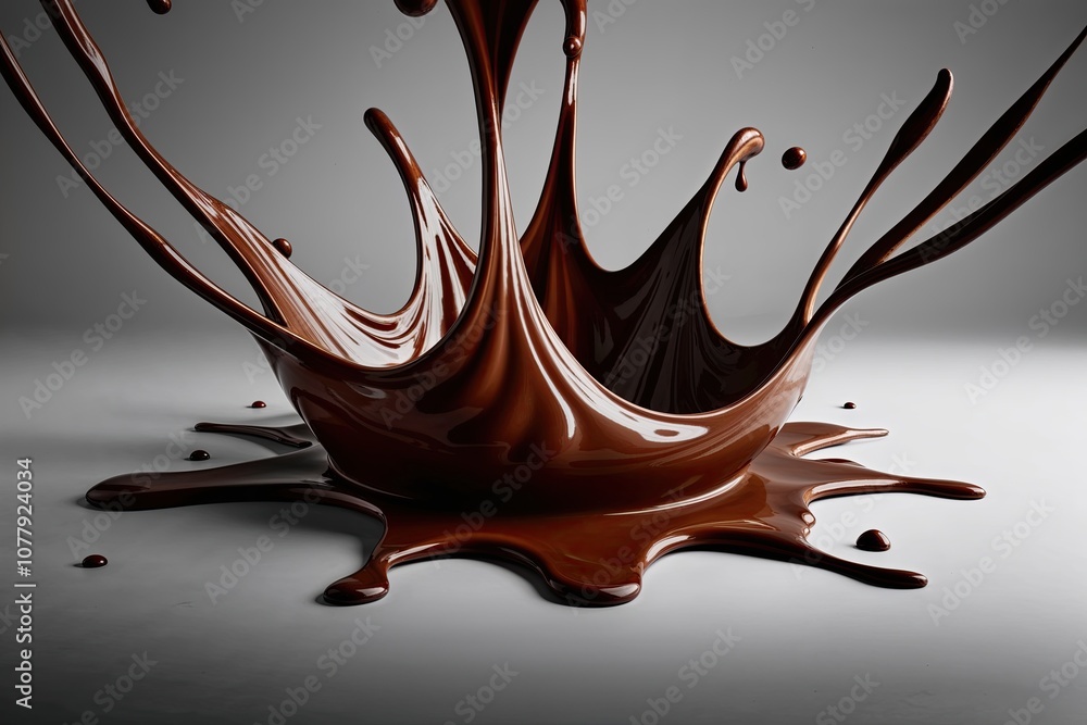 Poster three dimensional chocolate splash featuring dynamic streams and rich textures