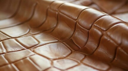 Obraz premium Close up view of a rugged and durable camel leather surface showcasing its distinct natural grain pattern and earthy organic texture