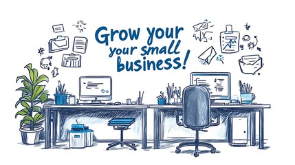 An illustration of the text Grow your small business, Grow your small business text on wall background