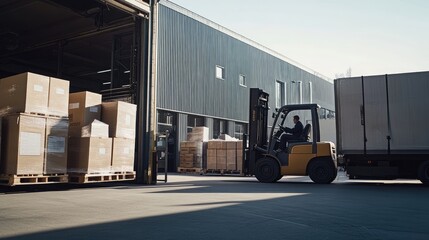 Forklift Moving Cardboard Boxes in Industrial Setting