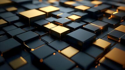 Abstract 3D Background: Black and Gold Cube Pattern