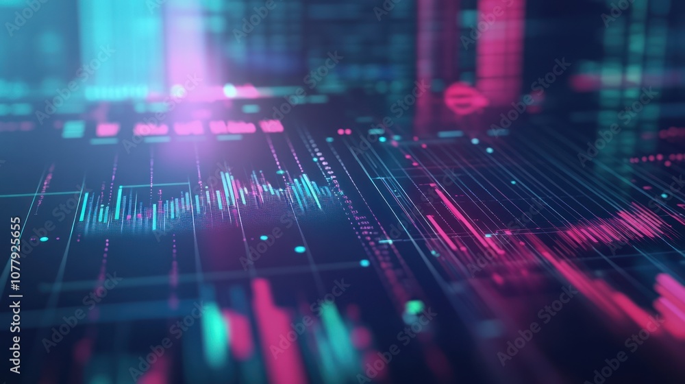 Poster abstract digital interface with glowing lines and data