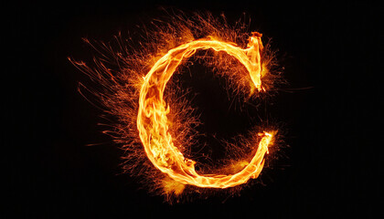 Fototapeta premium Single Letter of Fire Flames Alphabet on Black Background