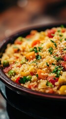 This Moroccan couscous is vibrant with vegetables and fragrant spices, beautifully presented