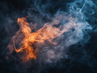 Fototapeta premium Billowing red and orange smoke clouds against a pitch-black background, creating a dramatic and abstract effect with intense contrast.