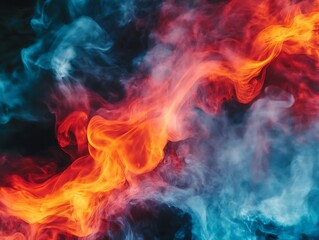 Fototapeta premium Billowing red and orange smoke clouds against a pitch-black background, creating a dramatic and abstract effect with intense contrast.