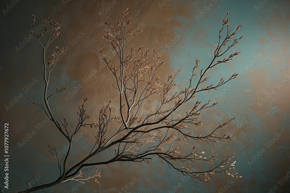 Poster isolated branches gently moving on textured backgrounds in rustic 3d visualization
