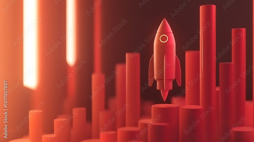 Poster powerful market growth symbolized by ascending rocket and financial graph in striking 3d this dynami