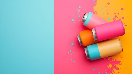 Vibrant Geometric Energy Drink Cans in Neon Nature Inspired Atmosphere