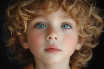 Naklejka premium Ethereal Child Portrait Photography - Innocent Blue Eyes and Golden Curls in Soft Natural Light Art