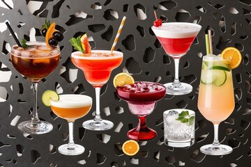 Variety of Alcohol Free Mocktails Isolated on Transparent Background