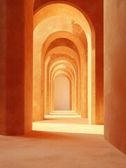Fototapeta premium An illuminated corridor with arches, creating a warm, inviting atmosphere.