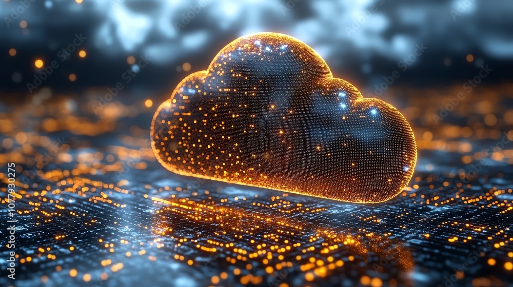 Poster a luminous cloud symbolizing data storage in a digital landscape.