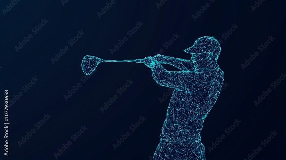 Poster stunning abstract digital art depicting a golfer in the midst of a powerful full swing composed of g