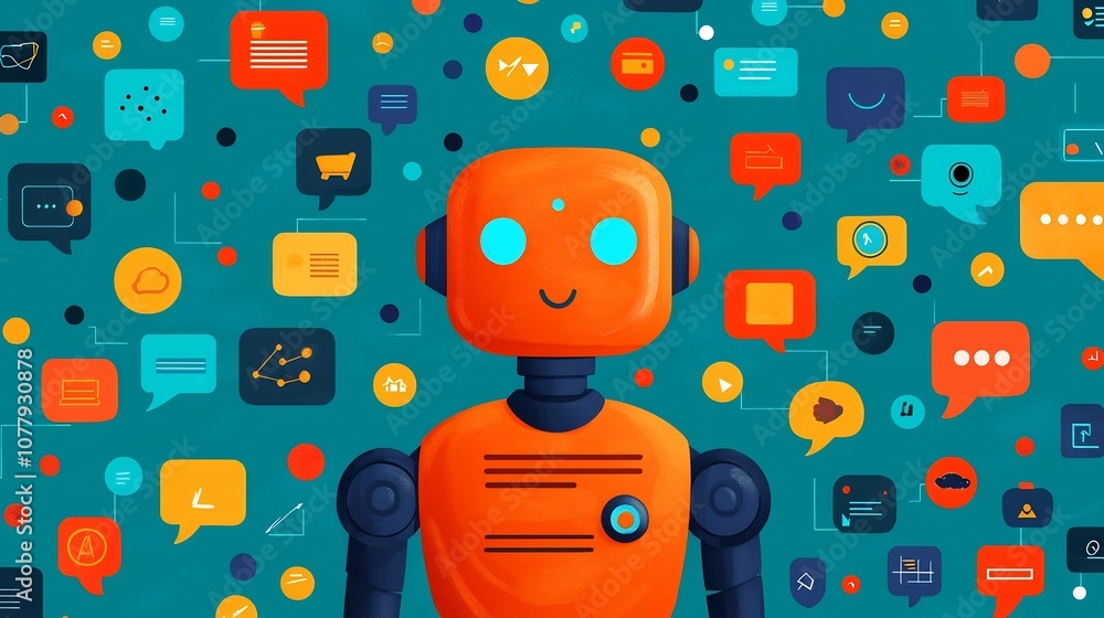 Poster Stylized Chatbot with Colorful Messaging Bubbles Representing Communication and Interaction via Intelligence Technology