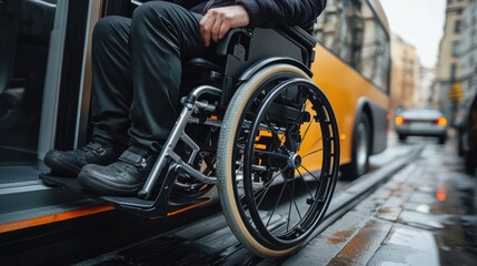 Obraz premium Man in Wheelchair Boarding a Bus