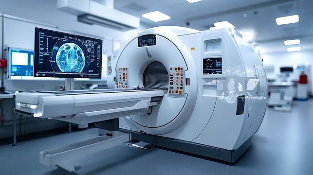 Advanced MRI machine in a modern medical facility, ready for patient use.