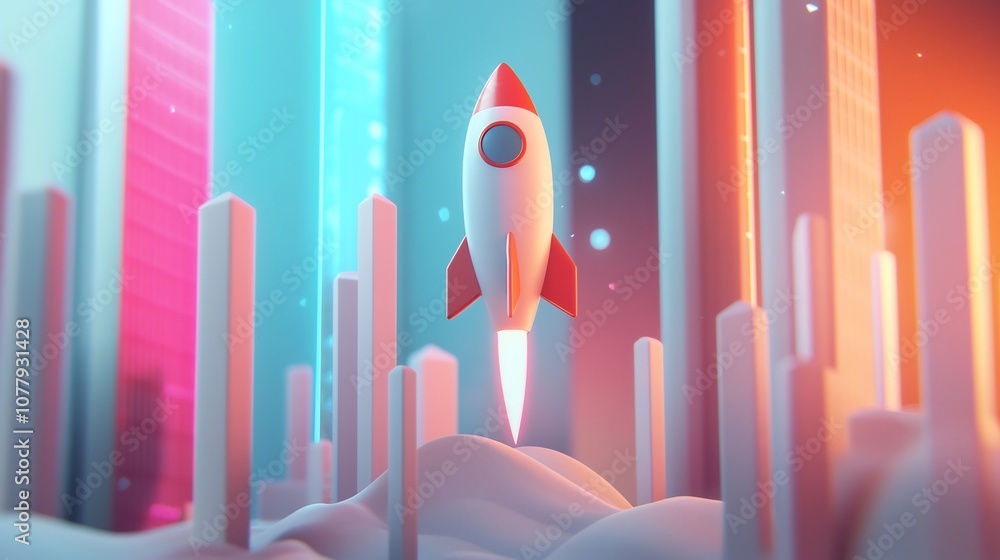 Poster upward graph with rocket in motion achieving new heights 3d conceptual image representing business g