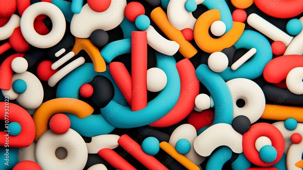 Poster vibrant and colorful abstract retro pop art shapes surreal 3d patterns and digital with contemporary