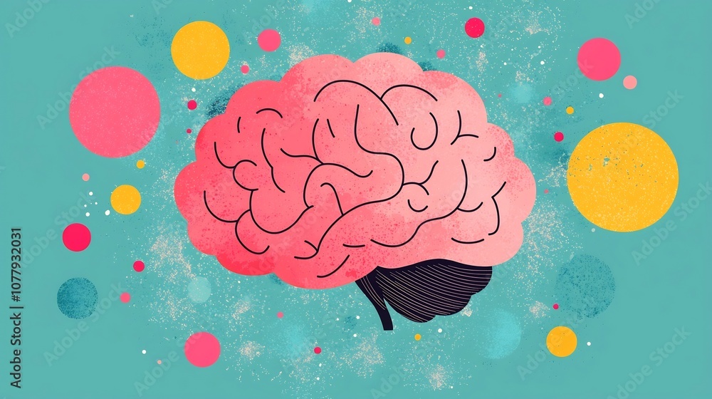 Poster vibrant and colorful digital of a robotic or intelligence brain with a modern flat design style