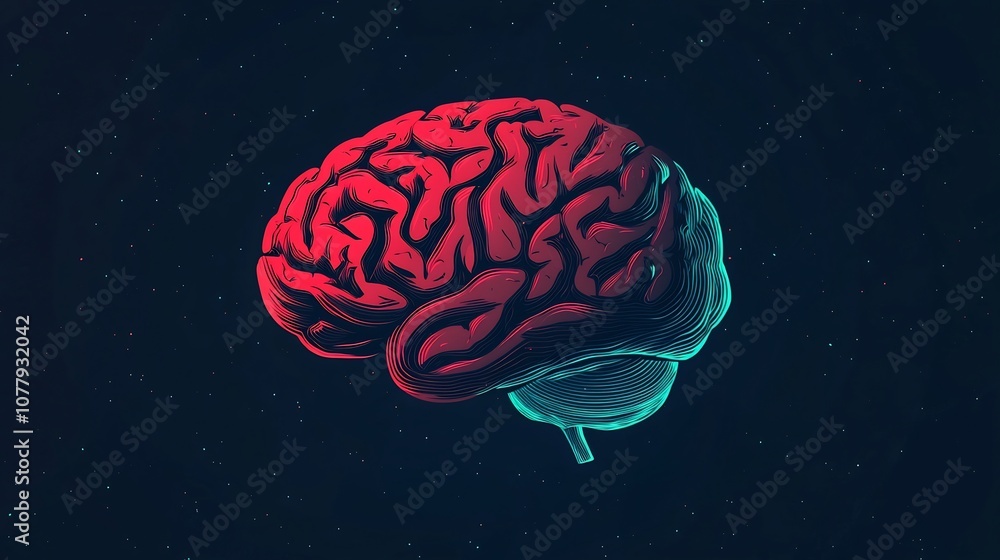 Poster vibrant and colorful digital depicting a creative futuristic robotic brain design representing the c
