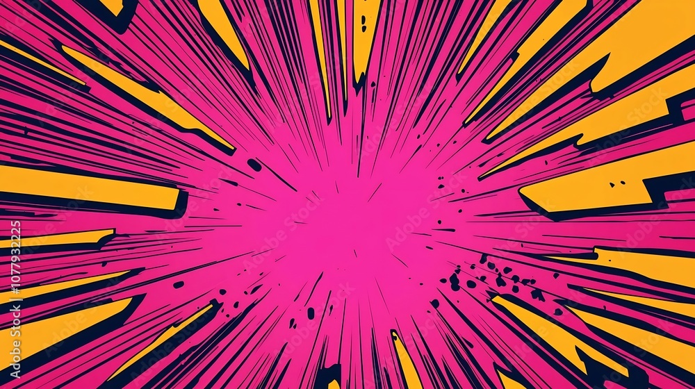Poster vibrant and dynamic pop art backdrop featuring bold neon colored geometric patterns and an intense 3