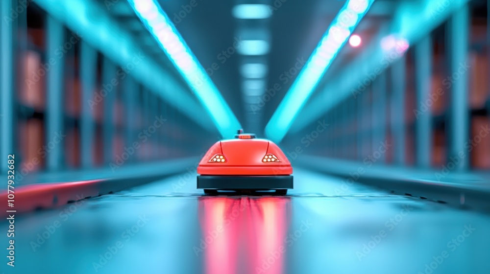 Poster autonomous robots and automated guided vehicles (agvs) moving goods within a warehouse, guided by a 