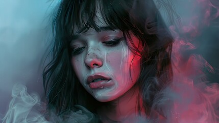 Dreamy Portrait of a Woman in Smoke and Light