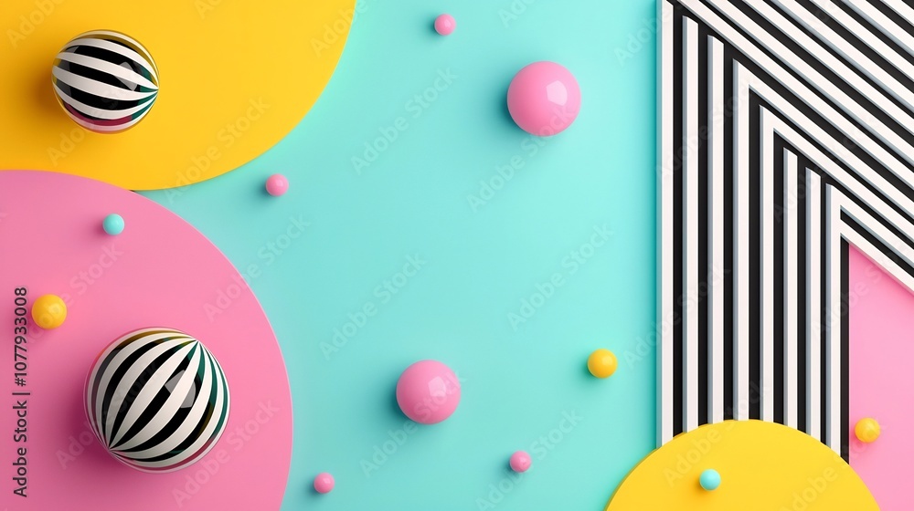Poster vibrant geometric shapes in colorful pop art style 3d abstract contemporary and imaginative digital 