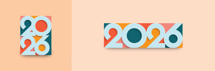 2026 new year with number on art wall concept. Happy new year 2026 modern art banner template