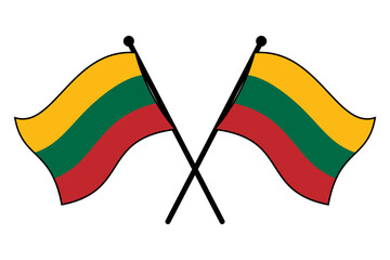Double Lithuania Flags on Crossed Poles. Editable Vector EPS Sticker Template. Simple Icon for National Symbol, Mockups, Logos, Isolated on White Background