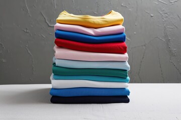 Vibrant Stacked T-shirts on a Neat Laundry Background