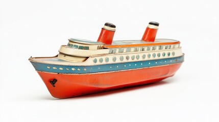 Naklejka premium Vintage Toy Ship in Red, White and Blue
