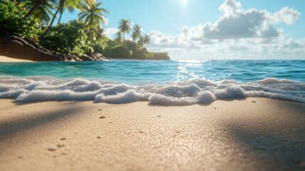 Obraz premium Sandy beach background with subtle palm shadows for a tropical and serene atmosphere