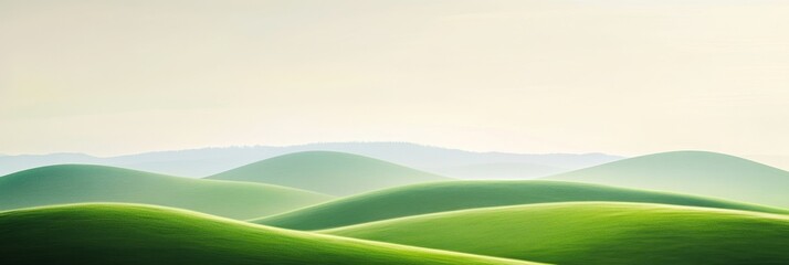 Obraz premium Serene Green Landscape: Minimalist View of Rolling Hills Meeting Distant Horizon under Bright Sky