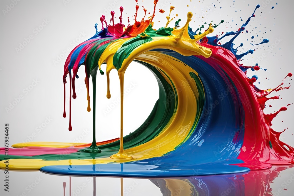 Poster vibrant paint splash wave with drips and trails on transparent background