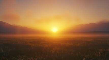 Obraz premium The sun peeking over the distant horizon, casting long beams of light across the landscape as the day begins.