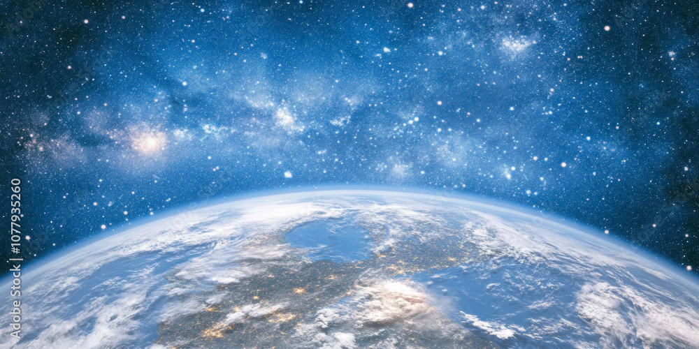 Canvas Prints 3d planet earth in space universe with shiny star dark blue technology science background with copy 